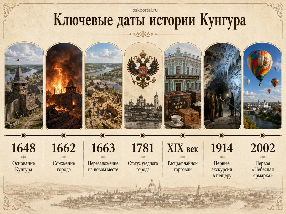 История Кунгура: ключевые даты и события. Инфографика
