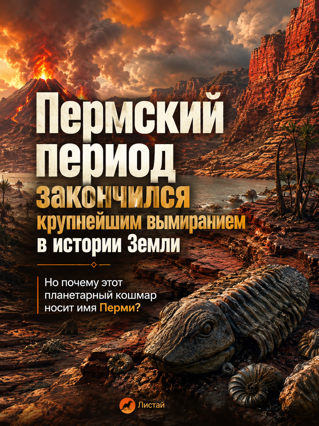 Пермское вымирание: вулканы, красные скалы и древняя окаменелость