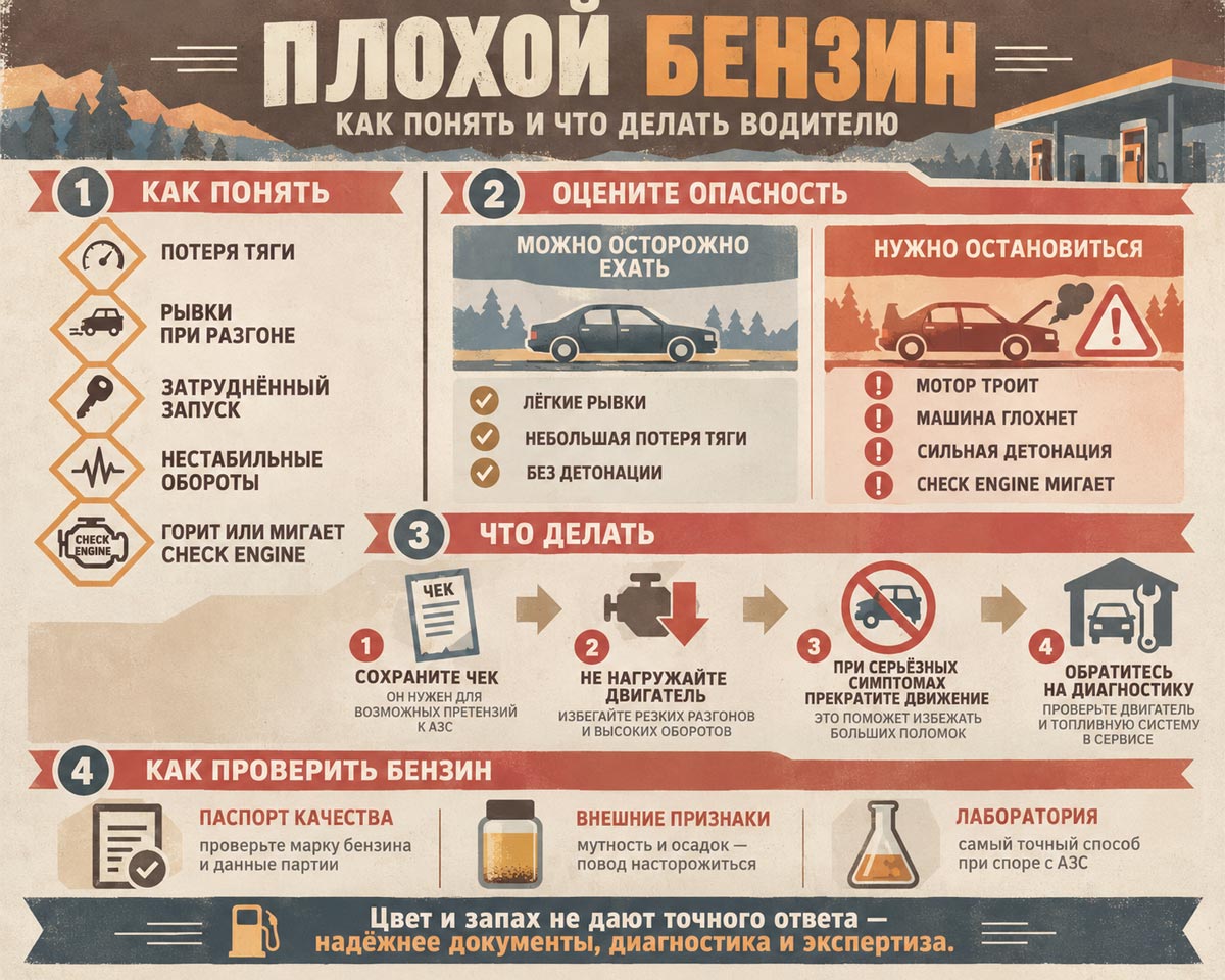 Памятка водителю: признаки плохого бензина и план действий при поломке