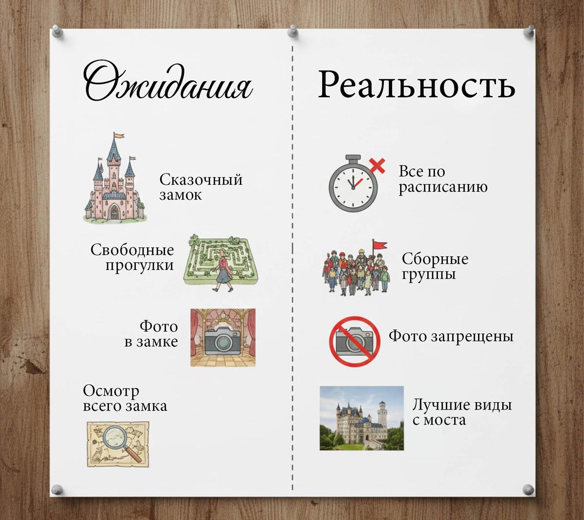 Ожидание и реальность замок Нойшванштайн