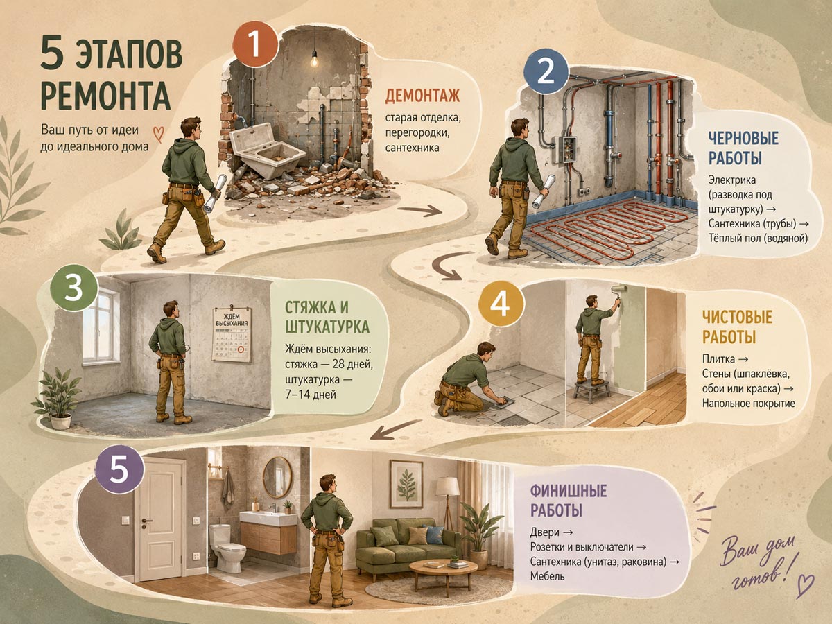 Порядок ремонта квартиры: 5 этапов от демонтажа до чистовой отделки