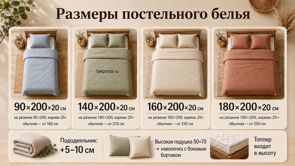 Размеры постельного белья на разные кровати