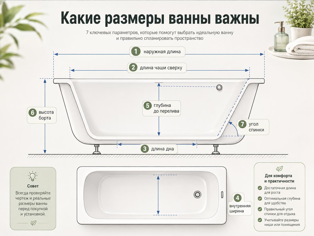 Схема какие размеры ванны важны